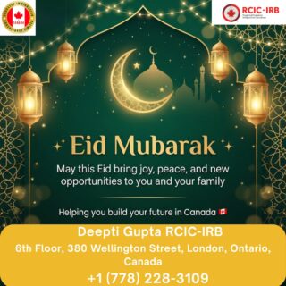 Eid Mubarak 🌙✨
May this beautiful occasion bring peace, happiness, and new beginnings to you and your loved ones.At Doorstep Immigration, we’re honored to be part of your journey toward a brighter future in Canada 🇨🇦📞 ਅੱਜ ਹੀ ਸੰਪਰਕ ਕਰੋ
👩‍💼 ਦੀਪਤੀ ਗੁਪਤਾ, RCIC-IRB
📌 Doorstep Immigration Consultancy Limited
📍  6th Floor, 380 Wellington Street, London, Ontario, Canada
📞 +1 (778) 228-3109
🌐 doorstepimmigration.ca