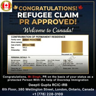 Big news, big moment 🇨🇦✨From uncertainty to a fresh start — this is what perseverance looks like.Congratulations, Mr. Singh, on receiving your Permanent Residency through your protected person status. Your journey is a powerful reminder that no matter how tough the road gets, the right support and determination can open new doors.Here’s to new beginnings, new opportunities, and a brighter future in Canada! 🍁If you’re dreaming of your own success story, we’re here to guide you every step of the way.Doorstep Immigration ਦੀ ਤਜਰਬੇਕਾਰ ਟੀਮ ਤੁਹਾਡੀ ਹਰ ਕਦਮ ‘ਤੇ ਮਦਦ ਕਰੇਗੀ।📞 ਅੱਜ ਹੀ ਸੰਪਰਕ ਕਰੋ
👩💼 ਦੀਪਤੀ ਗੁਪਤਾ, RCIC-IRB
📞 Call / WhatsApp: +1 778 228 3109
📧 info@doorstepimmigration.ca
🌐 www.doorstepimmigration.ca
📍 6th Floor, 380 Wellington Street, London, Ontario, Canadaਤੁਹਾਡੀ ਸੁਰੱਖਿਆ – ਸਾਡੀ ਪਹਿਲ।#RefugeeClaim #CanadaImmigration #DoorstepImmigration #RefugeeProtection #PunjabiCommunity #CanadaVisa #ImmigrationHelp