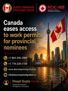 🇨🇦 Canada Eases Access to Work Permits for Provincial NomineesGreat news for provincial nominees! Canada has introduced measures to make it easier for eligible Provincial Nominee Program (PNP) candidates to obtain work permits while progressing toward permanent residency.This update helps address labour shortages across Canada while providing skilled workers with greater flexibility and stability as they build their future in the country.Whether you're exploring a work permit, PNP nomination, Express Entry, or permanent residency pathway, professional guidance can help you navigate the process with confidence.👩‍💼 Deepti Gupta (RCIC-IRB)
Regulated Canadian Immigration Consultant📞 Contact Us:
+1 604-200-2999
+1 778-228-3109📧 Email:
info@doorstepimmigration.ca🌐 Website:
www.doorstepimmigration.ca📍 Offices:
Surrey, British Columbia & London, Ontario, Canada#CanadaImmigration #WorkPermitCanada #ProvincialNomineeProgram #PNP #CanadaPR #PermanentResidency #ExpressEntry #ImmigrateToCanada #CanadianImmigration #WorkInCanada #SkilledWorkers #RCIC #DeeptiGupta #DoorstepImmigration #CanadaVisa #SurreyBC #LondonOntario #NewToCanada #CanadaOpportunities #ImmigrationConsultant