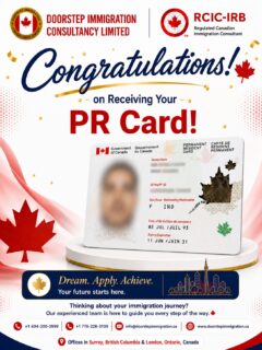 🎉 **Congratulations on Receiving Your Canada PR Card! 🇨🇦**A new milestone. A brighter future. Endless opportunities.We're proud to celebrate another successful Permanent Resident Card approval! Thank you for trusting **Doorstep Immigration Consultancy Limited** with your Canadian immigration journey.Whether you're planning to apply for Permanent Residency or need expert guidance on your immigration pathway, we're here to help every step of the way.📞 **Contact us today for a consultation!**👩‍💼 Deepti Gupta (RCIC-IRB)
Regulated Canadian Immigration Consultant
📱 +1 604-200-2999 | +1 778-228-3109
📧 info@doorstepimmigration.ca
🌐 www.doorstepimmigration.ca
📍 Offices in **Surrey, British Columbia** & **London, Ontario, Canada***Every case is unique. Results depend on individual circumstances.*#CanadaPR #PermanentResident #PRCard #CanadaImmigration #ImmigrationSuccess #CanadianDream #DoorstepImmigration #RCIC #CanadaVisa #NewBeginnings #ImmigrateToCanada #CanadaLife