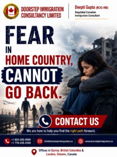 🏡 Fear Returning to Your Home Country? You May Have Options.If you fear persecution, violence, or serious harm in your home country, you may still have legal pathways available under Canadian immigration law.At Doorstep Immigration Consultancy Limited, Deepti Gupta (RCIC-IRB) provides professional guidance to help you understand your options and navigate the immigration process with confidence.📞 Contact us today for a confidential consultation.📍 Offices in Surrey, British Columbia & London, Ontario
📞 +1 604-200-2999 | +1 778-228-3109
📧 info@doorstepimmigration.ca
🌐 www.doorstepimmigration.ca#CanadaImmigration #RefugeeProtection #ImmigrationConsultant #RCIC #DoorstepImmigration #DeeptiGupta #ImmigrationHelp #CanadaVisa #RefugeeClaim #ProtectionClaim #LegalImmigration #ImmigrationSupport #CanadaLife