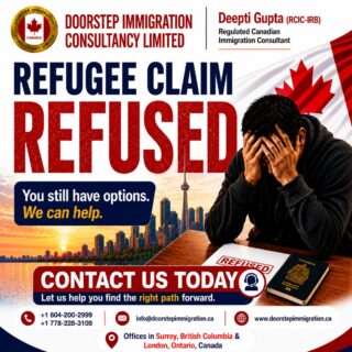 🚨 Refugee Claim Refused? You May Still Have Options.A refused refugee claim does not always mean the end of your immigration journey. Depending on your situation, there may be legal pathways available to help you remain in Canada.At Doorstep Immigration Consultancy Limited, Deepti Gupta (RCIC-IRB) provides professional guidance to help you understand your options and take the next steps with confidence.📞 Contact us today for a confidential consultation.📍 Offices in Surrey, British Columbia & London, Ontario
📞 +1 604-200-2999 | +1 778-228-3109
📧 info@doorstepimmigration.ca
🌐 www.doorstepimmigration.ca#RefugeeClaim #RefugeeClaimRefused #CanadaImmigration #RCIC #ImmigrationConsultant #DoorstepImmigration #DeeptiGupta #ImmigrationHelp #StayInCanada #CanadaVisa #ImmigrationSupport #LegalImmigration #CanadianImmigration